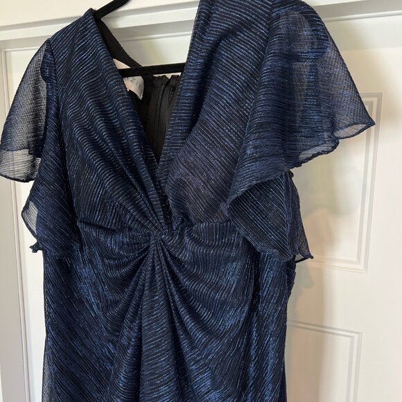 Azazie Mollina A-Line Ruffle Flutter Sleeve Metallic Mesh Dress, Size 26 - Picture 4 of 9